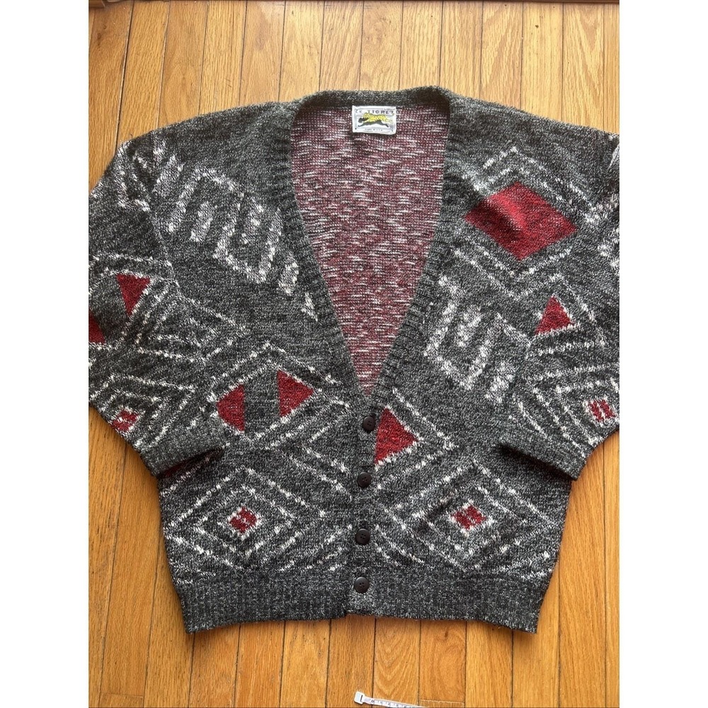 Vintage Le Tigre L Men's Oversized Textured Button Up V Grandpa Cardigan Sweater